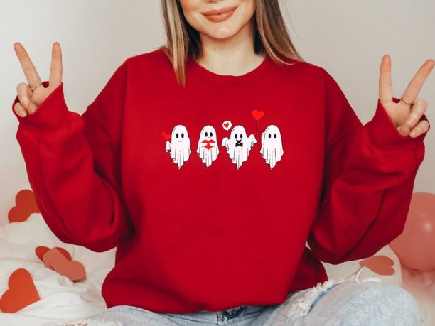 Ghost Sweatshirt, Valentine Sweatshirt, Cute Ghost Shirt, Crewneck Sweatshirt, Funny Sweater, Vintage Valentine, Gift For Valentine