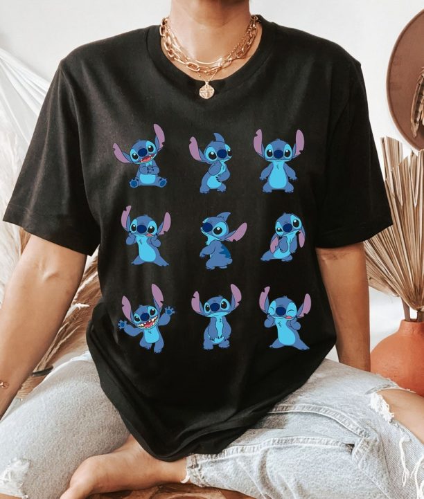 Disney Many Moods of Stitch T-Shirt, Lilo and Stitch Shirt, Family Matching Tee Disneyland Trip Gift Unisex Adult T-shirt Kid T-shirt