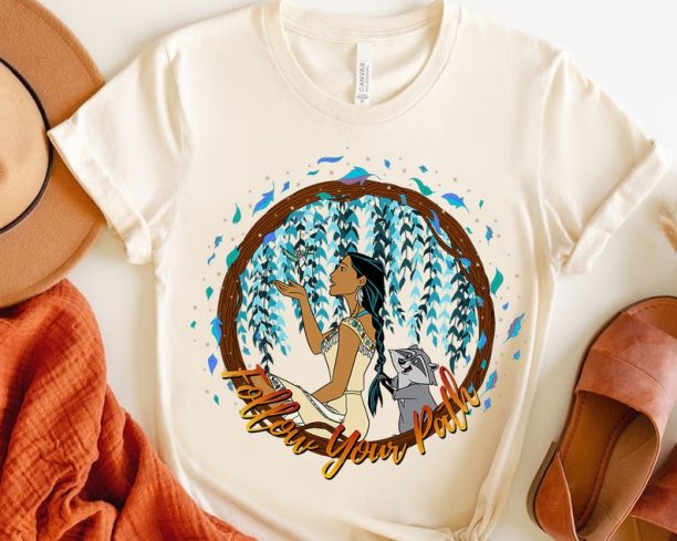 Disney Pocahontas Follow Your Path Circle Retro 90s Shirt, Disneyland Vacation, Unisex T-shirt Family Birthday Gift Adult Kid Toddle Tee