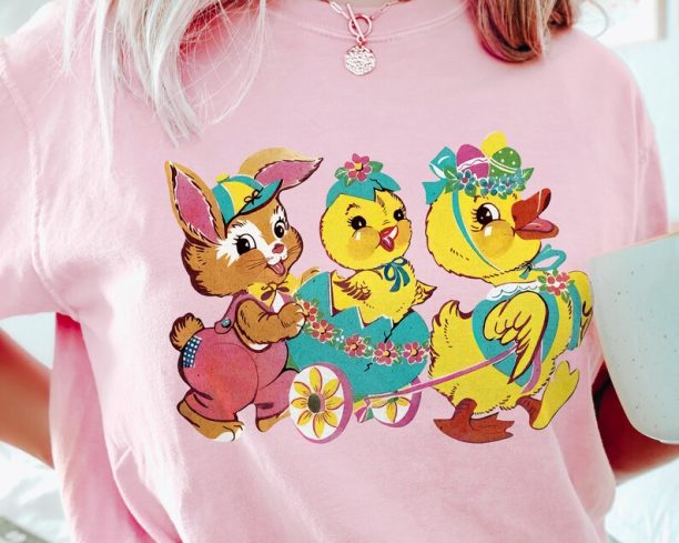 Easter Shirt Retro Comfort Colors Shirt Easter Bunny Shirt Gift for Her Vintage Easter Chick TShirt Happy Easter Day