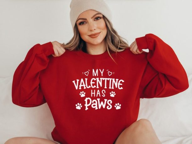 My Valentine Has Paws Sweater, Valentines Day Sweatshirt, Animal Lover, Cute Valentine Sweatshirt, Women Valentine Sweater, Gift Woman