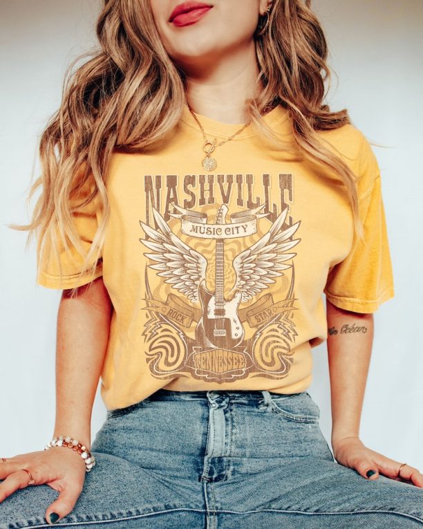 Comfort Colors Nashville Shirt, Country Music Shirt Guitar Tees, Retro Tshirt Tennessee , Garment Dyed