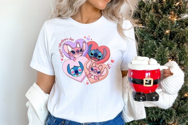 Happy Valentine’s Day Shirt, Valentine StitchShirt, Stitch and Angel Shirt, Disney Valentine Shirt