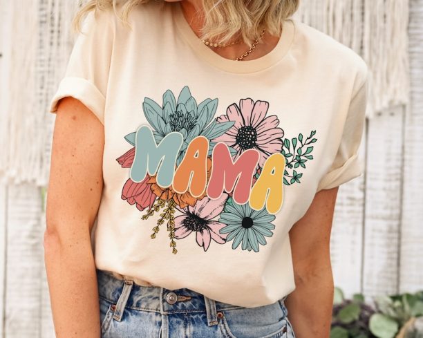 Retro Floral Mama T-shirt, Mom Shirt for Mom for Mother's Day, Mama T-shirt, Shirt for Mom for Mother's Day, Mama T-Shirt