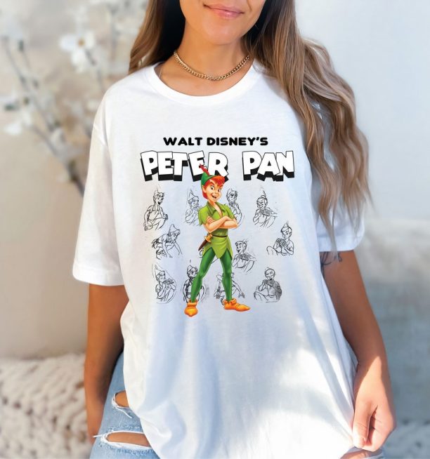 Disney Peter Pan Group T-Shirt, Tinker Bell Captain Hook Smee Sketch Tee, Disneyland Matching Tee Trip Gift Unisex T-shirt