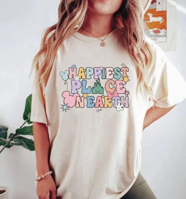 Disney Happiest Place On Earth Comfort Colors® Shirt, Colorful Vacay Shirt, Disney Aesthetic Shirt, Disneyworld Shirt, Disney Family Shirt