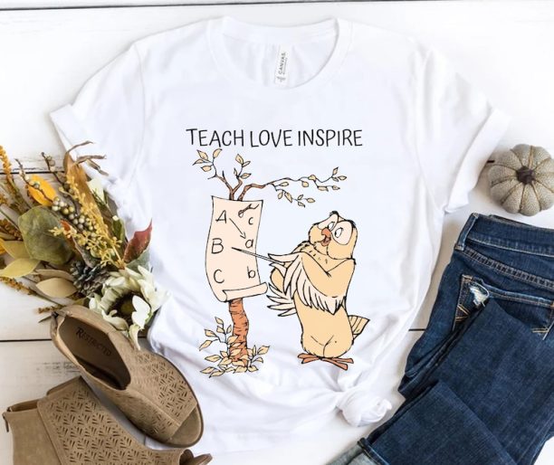 Winnie The Pooh Owl Teacher Teach Love Inspire Shirt / Disney Teacher Appreciation T-shirt / Funny Teaching Gift /