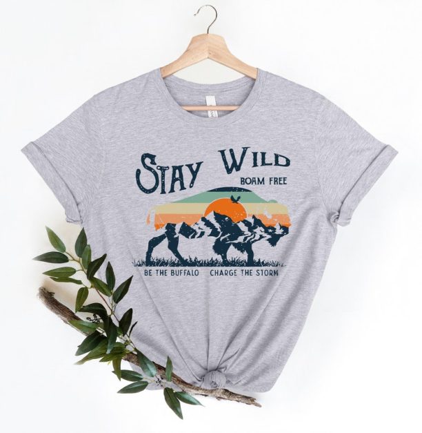 Stay Wild Buffalo Apparel, Retro Bison Outfit, Wild Animals Clothes, Western Shirt, Cool Mountain T-Shirt