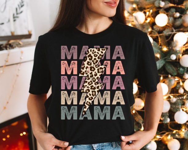 Retro Vintage Mama Shirt, Leopard Mama Shirt, Motherhood Shirt, Cute Mom Shirt,Mothers Day Gift, Mama T-shirt,Mom Life Shirt,Girl Mama Shirt