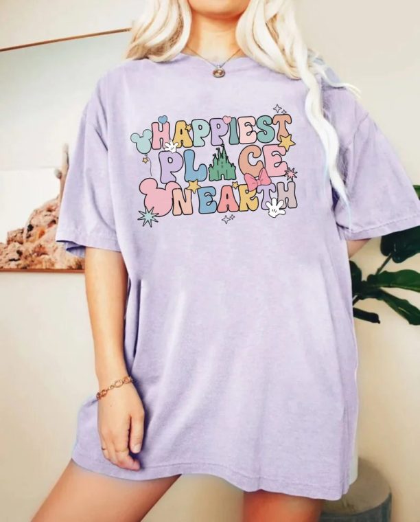 Disney Happiest Place On Earth Comfort Colors® Shirt, Colorful Vacay Shirt, Disney Aesthetic Shirt, Disneyworld Shirt, Disney Family Shirt