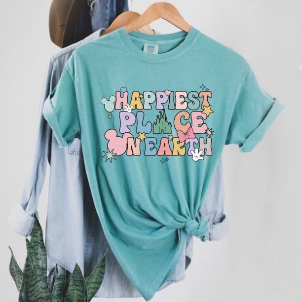 Disney Happiest Place On Earth Comfort Colors® Shirt, Colorful Vacay Shirt, Disney Aesthetic Shirt, Disneyworld Shirt, Disney Family Shirt