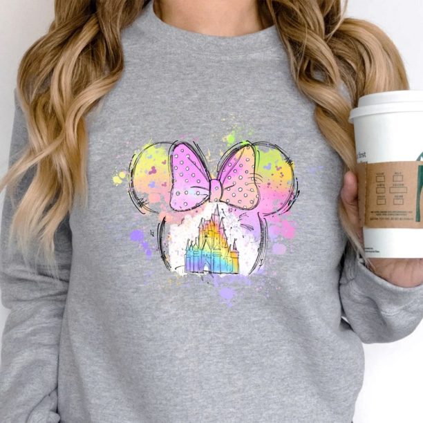 Disney Water Color Castle Minnie Sweatshirt - Disney Castle - Disney Vacation Shirt - Disney Trip Shirt