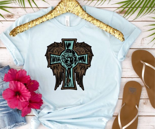 Holy Cross Flying Wings Leopard Shirt Gift For Women, Heavenly Faith-based Shirts, Divine Protection Women Tees