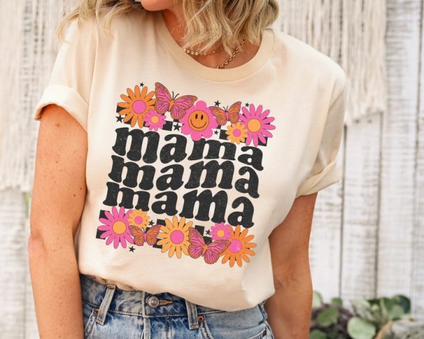 Retro Floral Mama T-shirt, Mom Shirt for Mom for Mother's Day, Mama T-shirt, Shirt for Mom for Mother's Day, Mama T-Shirt, Retro Mama Shirt