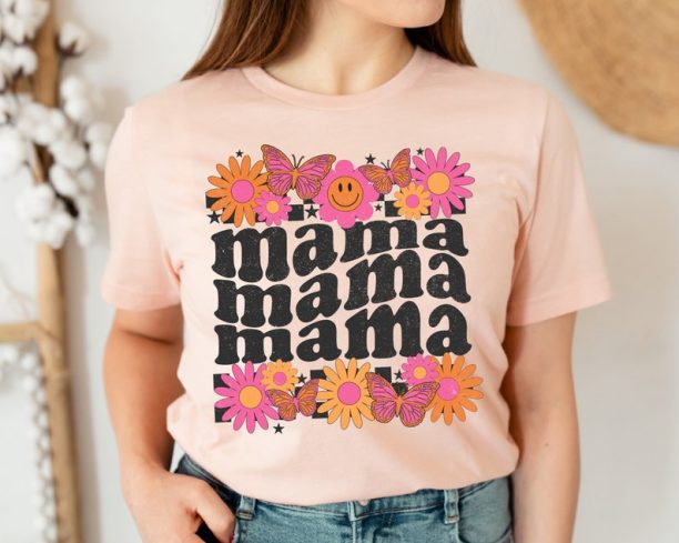 Retro Floral Mama T-shirt, Mom Shirt for Mom for Mother's Day, Mama T-shirt, Shirt for Mom for Mother's Day, Mama T-Shirt, Retro Mama Shirt