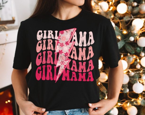 Girl Mama Lightning Bolt T-Shirt, Girl Mom Shirt, Girl Mama Lightning Bolt Tee, Mama Lightning Bolt Shirt, Retro Mama Shirt, Mothers Day Tee