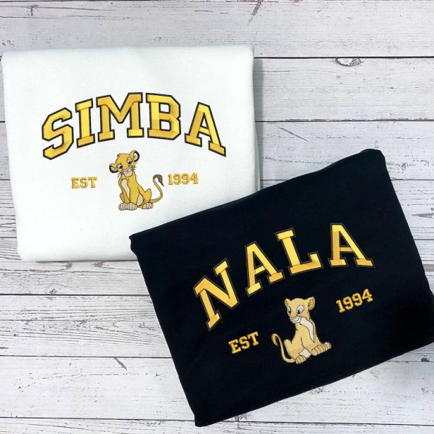 Simba and Nala Couple Sweater, Cartoon Embroidered Sweatshirts, Trending Crewneck, Vintage shirt