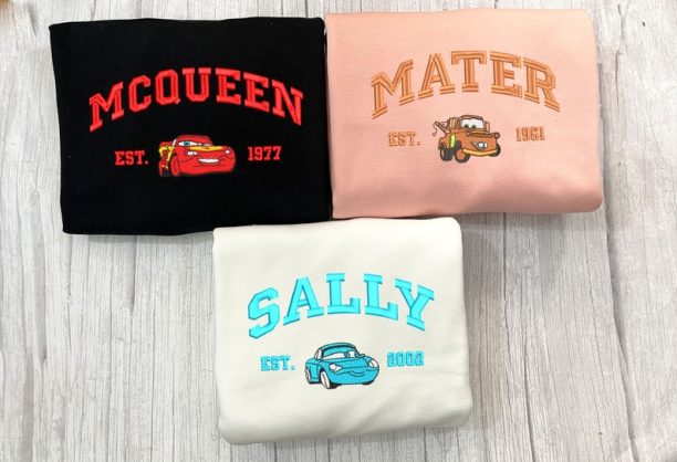 Cartoon Sweatshirts, Cars Mcqueen x Sally Embroidered Sweatshirt, Trending Embroidered Crewneck