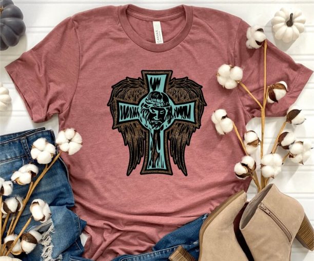 Holy Cross Flying Wings Leopard Shirt Gift For Women, Heavenly Faith-based Shirts, Divine Protection Women Tees