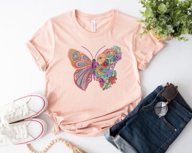 Butterfly Shirt, Mothers Day Shirt, Mama Shirt, Floral Butterfly Shirt, Groovy Flower Butterfly Shirt, Trendy Mothers Day Shirt