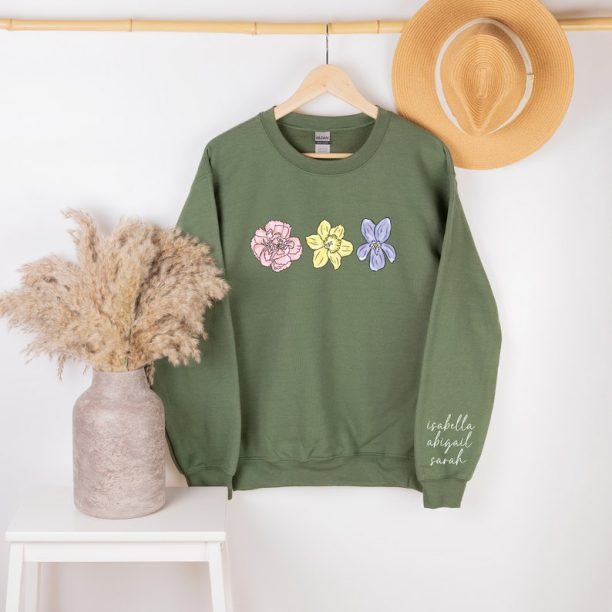 Birth Month Flower Sweatshirt, Custom Mama Sweater, Mother Day Gift, Mom's Flowers Sweater, Custom Flower Sweater, Grandma Sweater