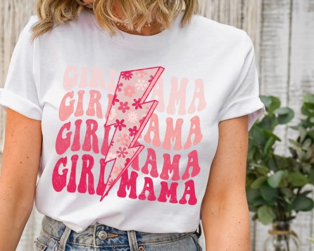 Girl Mama Lightning Bolt T-Shirt, Girl Mom Shirt, Girl Mama Lightning Bolt Tee, Mama Lightning Bolt Shirt, Retro Mama Shirt, Mothers Day Tee