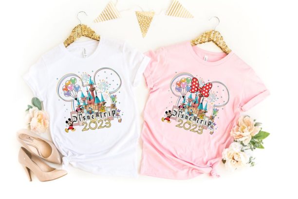 2023 Disney Trip T-Shirt, Adults Disneyland Disneyworld Trip Shirt, Minnie Mickey Matching Family Disney Trip Tees