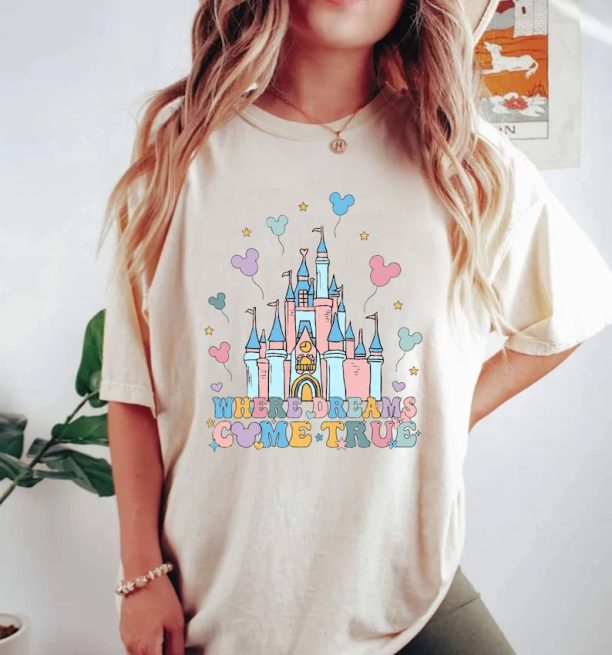 Disney Where Dreams Come True Comfort Colors® Shirt, Magic Kingdom Castle Shirt, Disney Balloons Shirt