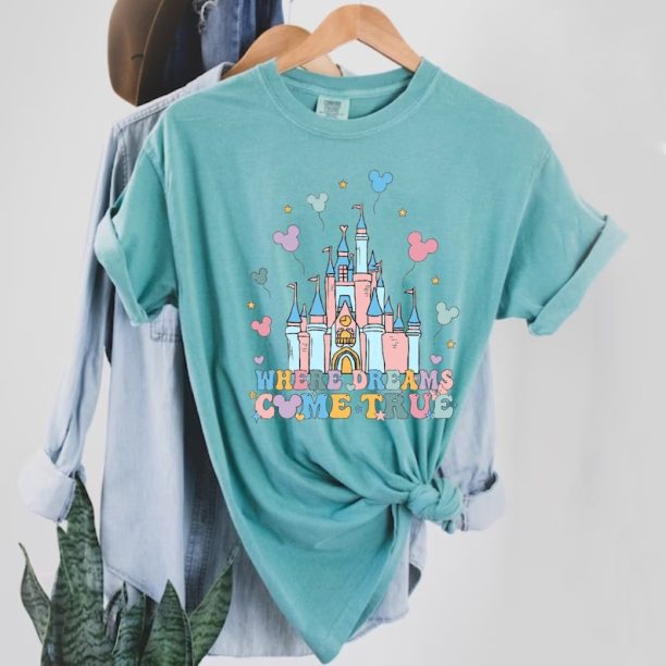 Disney Where Dreams Come True Comfort Colors® Shirt, Magic Kingdom Castle Shirt, Disney Balloons Shirt