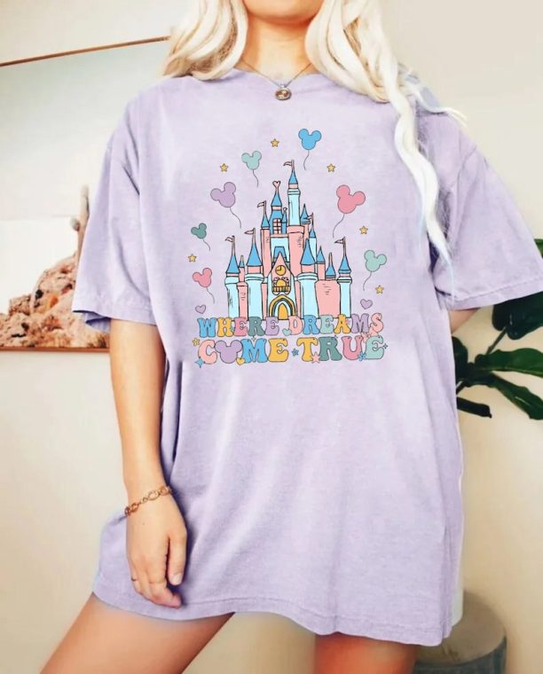 Disney Where Dreams Come True Comfort Colors® Shirt, Magic Kingdom Castle Shirt, Disney Balloons Shirt