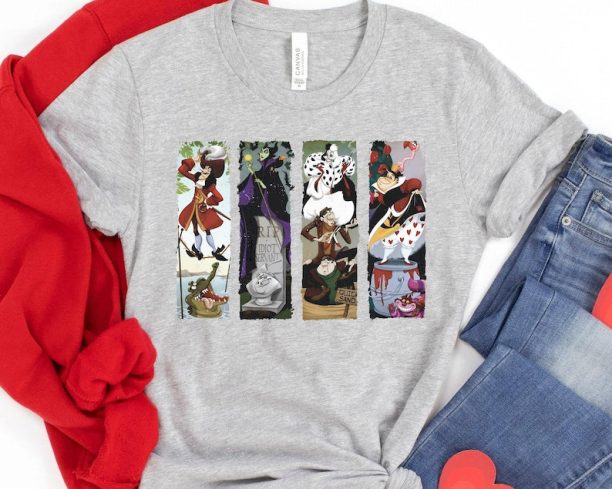 Disney Villains Haunted Mansion Stretching Portraits Shirt / Disney Captain Hook Cruella Maleficent Queen Of Heart Tee