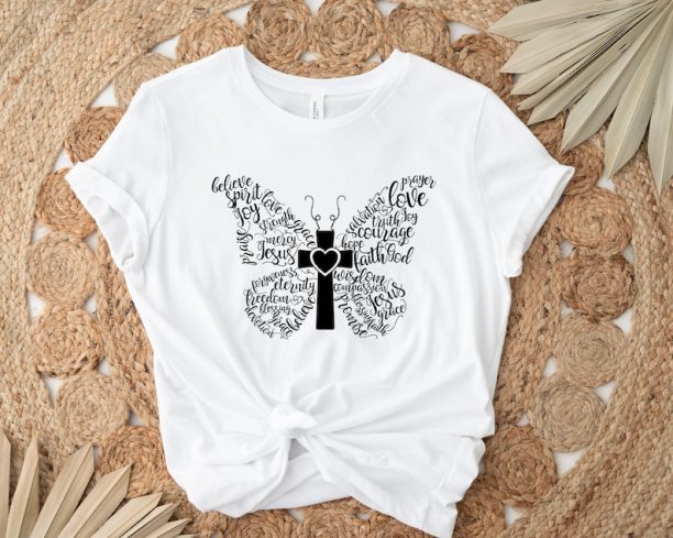 Butterfly Cross Shirt, Butterfly Lover, Jesus Shirt Faith Shirt for Women, Christian Shirt