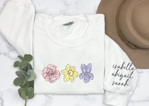 Birth Month Flower Sweatshirt, Custom Mama Sweater, Mother Day Gift, Mom's Flowers Sweater, Custom Flower Sweater, Grandma Sweater