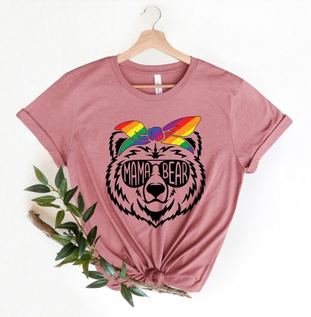 Mama Bear Shirt, Mama Bear With Rainbow Bandana Shirt, Cute Mama Shirt, Funny Mom Shirt, Mama Shirt, Mothers Day Shirt, Gift For Mothers Day