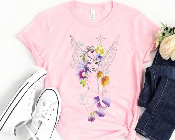 Disney Princess Floral Sketch Portrait Shirt / Cinderella Tinker Bell Ariel T-shirt / Disney Birthday / Walt Disney World