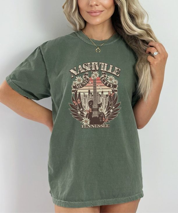 Nashville Comfort Colors Shirt, Country Music Tshirt, Retro Graphic Tee,Oversized Shirt,Boho western