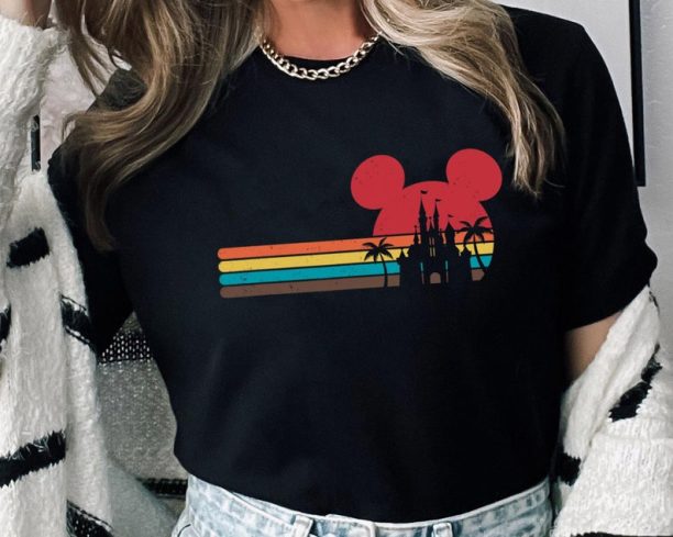 Mickey Mouse Head Palm Tree With Disney Castle Shirt / Disney Summer Vacation 2023 T-shirt / Disney Tropical Beach