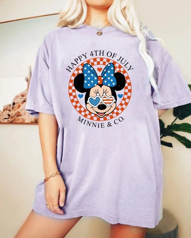 4th Of July Mickey Minnie Checkered Comfort Colors® Shirt, Patriotic Mouse Shirt, Retro Disney Couple Shirt