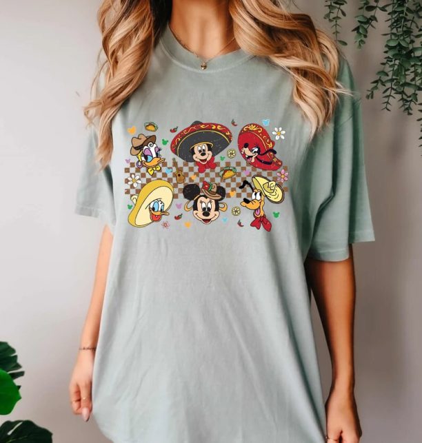 Disney Happy Cinco De Mayo Shirt, Mexican Fiesta Tshirt, Mickey and Friends Cinco De Mayo Checkered Shirt