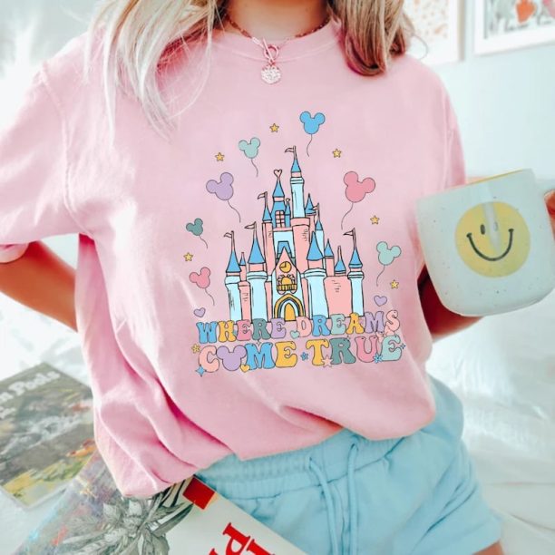 Disney Where Dreams Come True Comfort Colors® Shirt, Magic Kingdom Castle Shirt, Disney Balloons Shirt