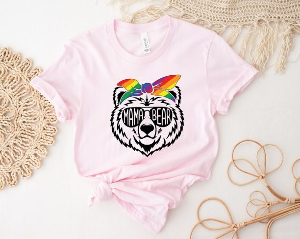 Mama Bear Shirt, Mama Bear With Rainbow Bandana Shirt, Cute Mama Shirt, Funny Mom Shirt, Mama Shirt, Mothers Day Shirt, Gift For Mothers Day