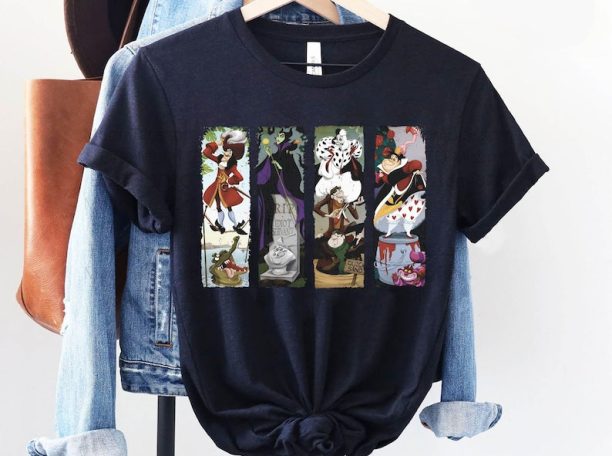 Disney Villains Haunted Mansion Stretching Portraits Shirt / Disney Captain Hook Cruella Maleficent Queen Of Heart Tee