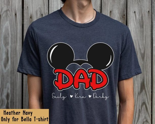 Mickey Mouse Ears With Custom Kids Name Dad Shirt / Personalized Disney Dad T-shirt / Father's Day Gift For Dad