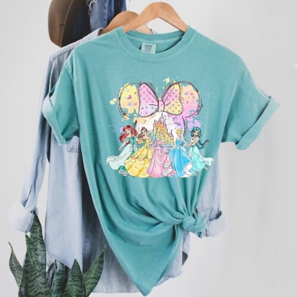 Disney Princess Castle Comfort Colors® Shirt, Princess Minnie Ears Shirt, Princess Watercolor Shirt, Disneyworld Shirt