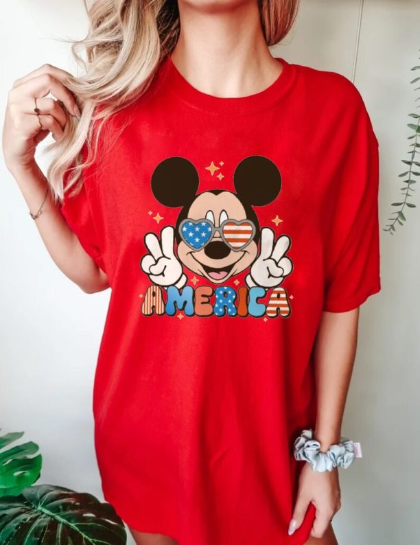 4th Of July Mickey Minnie Comfort Colors Shirt, Patriotic Mouse Shirt, Retro Disney Couple Shirt