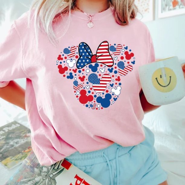 4th Of July Mickey Minnie Ears Comfort Colors® Shirt, Patriotic Mouse Shirt, Retro Disney Couple Shirt