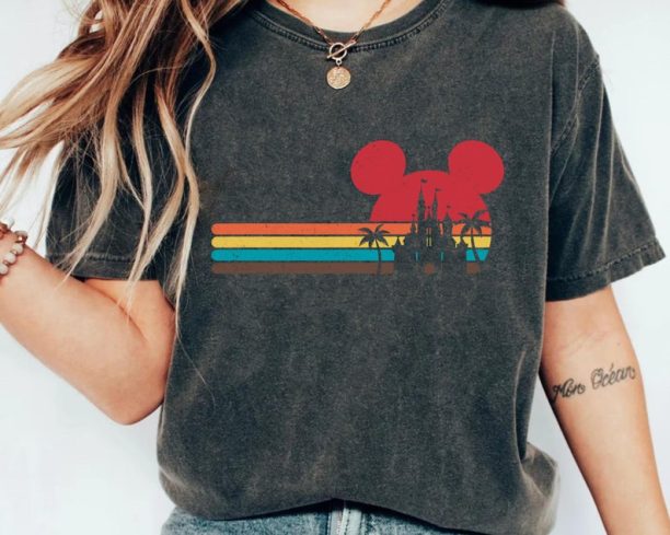 Mickey Mouse Head Palm Tree With Disney Castle Shirt / Disney Summer Vacation 2023 T-shirt / Disney Tropical Beach