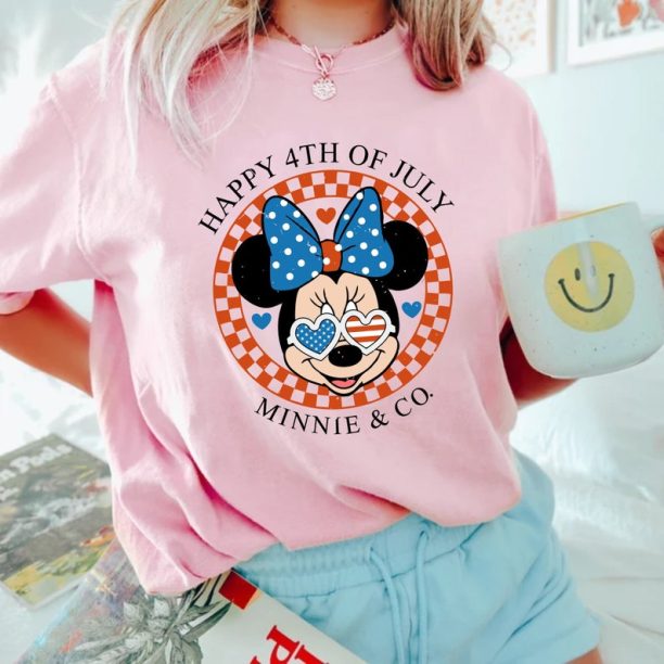 4th Of July Mickey Minnie Checkered Comfort Colors® Shirt, Patriotic Mouse Shirt, Retro Disney Couple Shirt