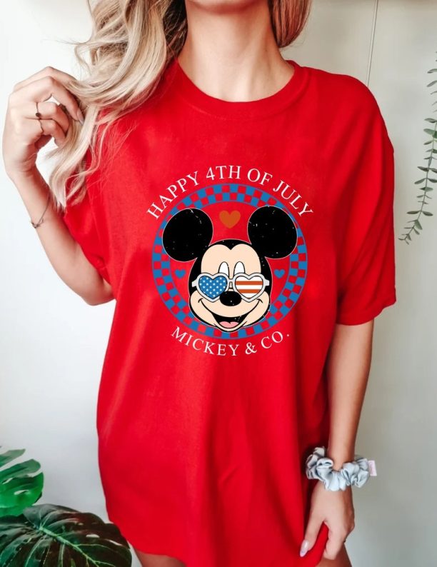 4th Of July Mickey Minnie Checkered Comfort Colors® Shirt, Patriotic Mouse Shirt, Retro Disney Couple Shirt