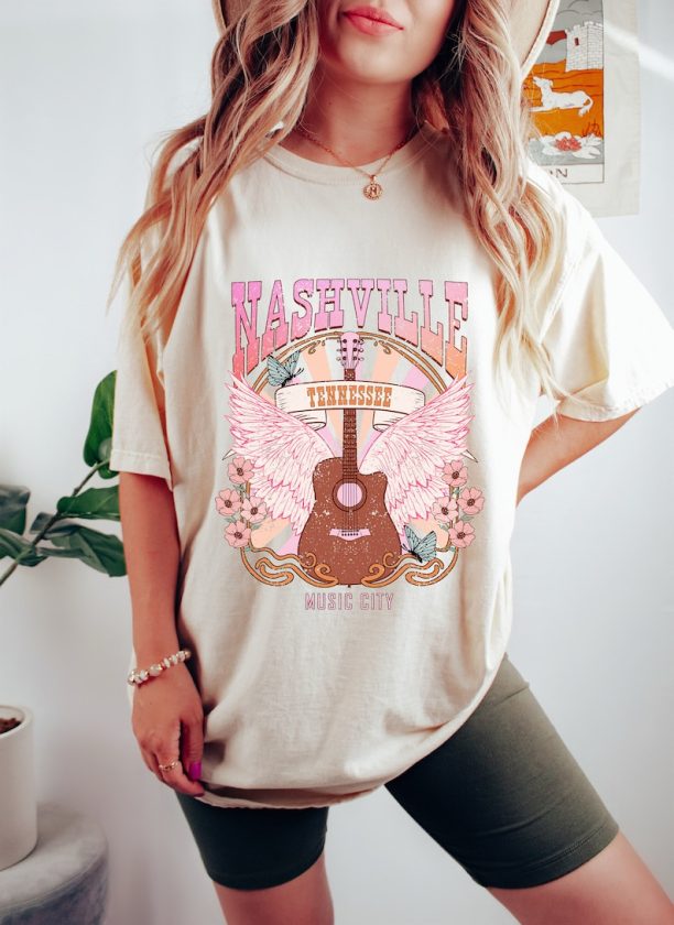 Vintage Music City Nashville T-Shirt, Western Country Music City Shirt, Guitar Nashville Lovers